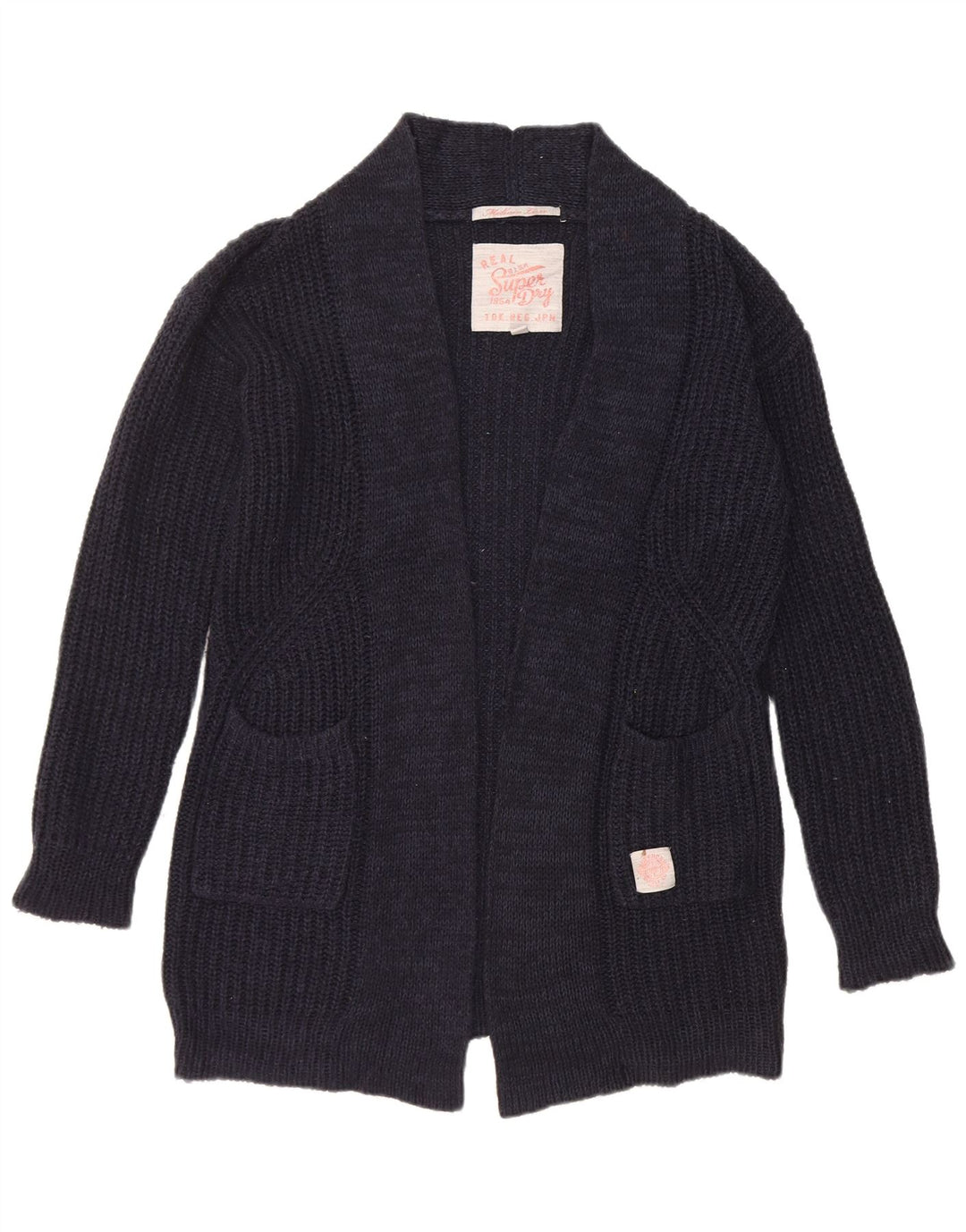 Superdry Womens Oversized Longline Cardigan Sweater UK 10 Small Navy Blue