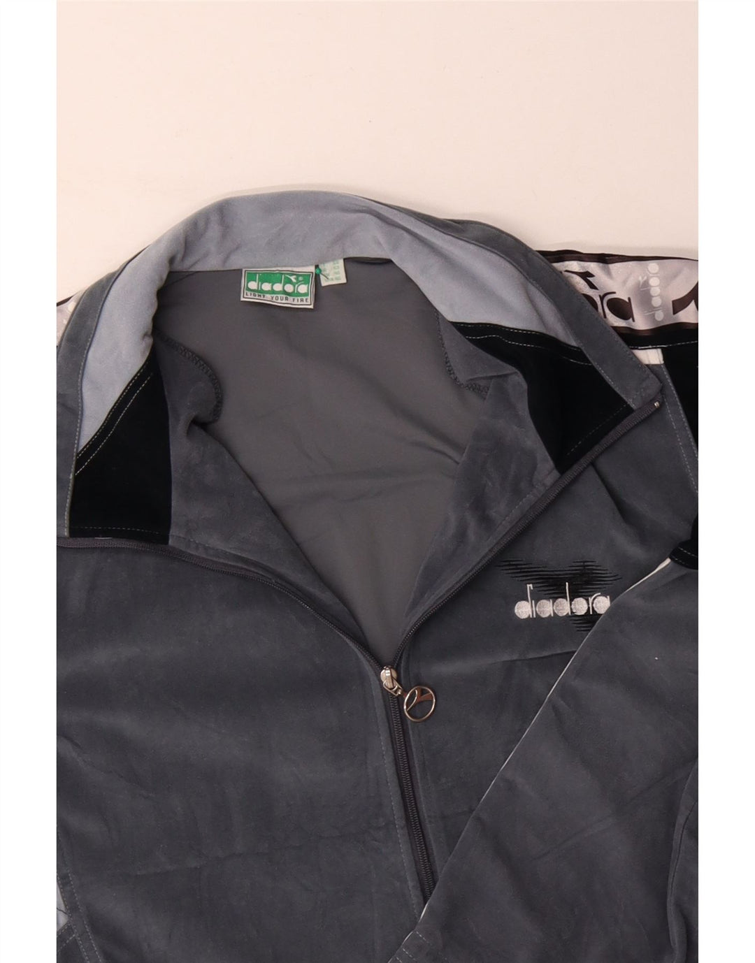 DIADORA Herre grafisk velour træningsdragt topjakke UK 46 XL Grå Colourblock