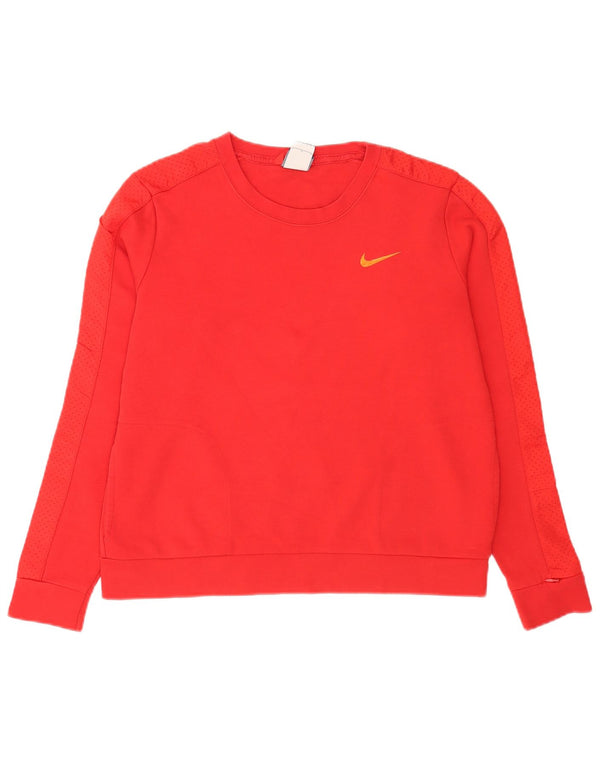 Nike Womens Regular Fit Sweatshirt Jumper UK 14 Large Red Cotton Sports