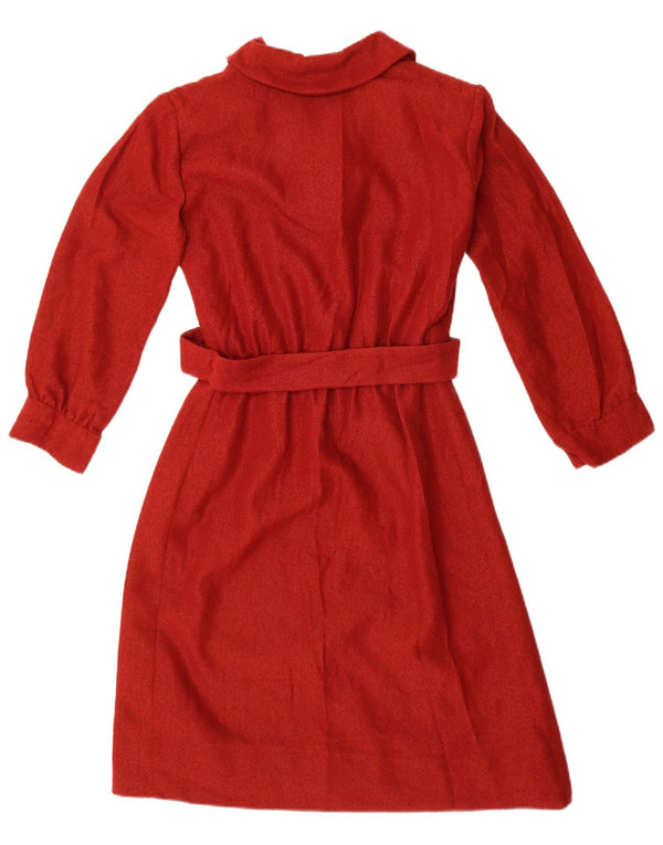 Vintage Dame Langærmet A-Line Kjole UK 12 Medium Rød