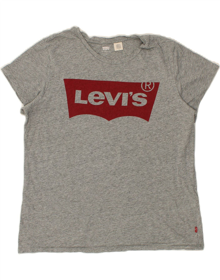 LEVI'S Womens Graphic T-Shirt Top UK 16 Large Grey Cotton Vintage Levi's and Second-Hand Levi's from Messina Hembry 