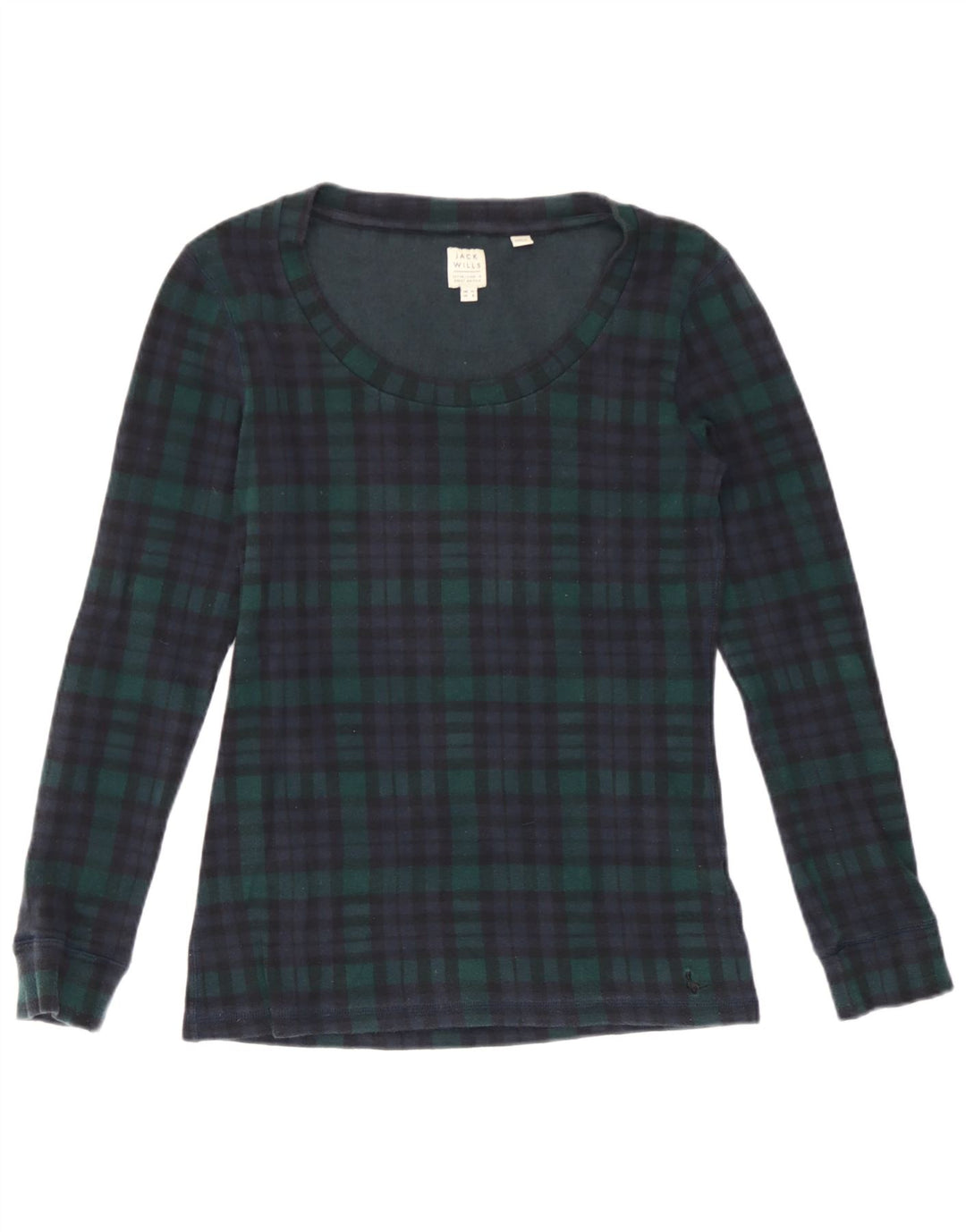 Jack Wills Dame Top Langærmet UK 12 Medium Grøn Ternet Bomuld