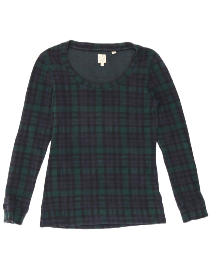 Jack Wills Dame Top Langærmet UK 12 Medium Grøn Ternet Bomuld