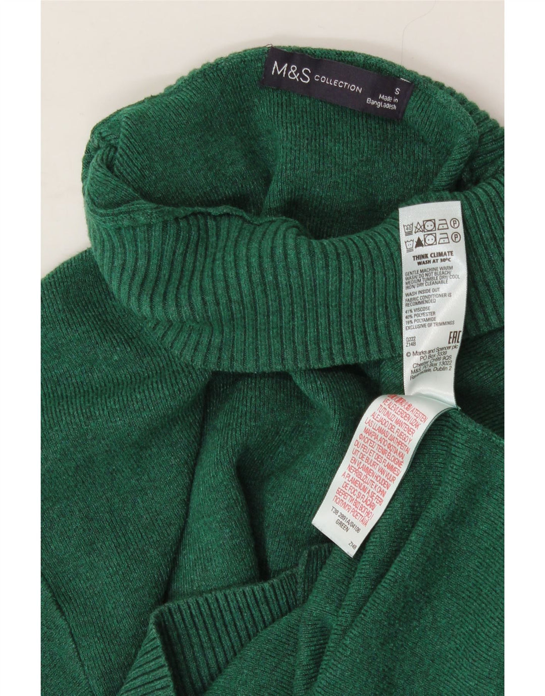 MARKS & SPENCER Womens Turtle Neck Jumper Sweater UK 10 Small Green Vintage Marks & Spencer and Second-Hand Marks & Spencer from Messina Hembry 