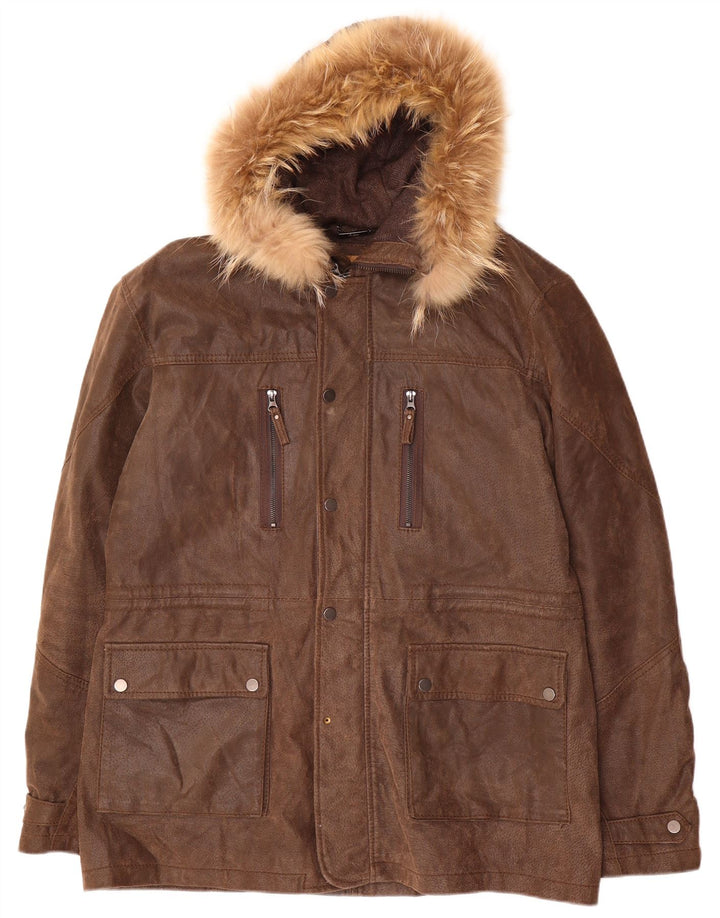 Conbipel Herre Hooded Læder Frakke IT 54 XL Brun Læder
