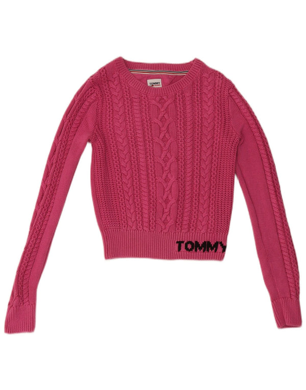 Tommy Hilfiger Dame Crop Boat Neck Jumper Sweater UK 10 Small Pink