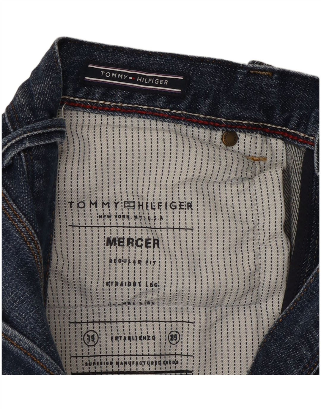 TOMMY HILFIGER Herre Mercer Regular Fit Straight Jeans W34 L33 Blå Bomuld