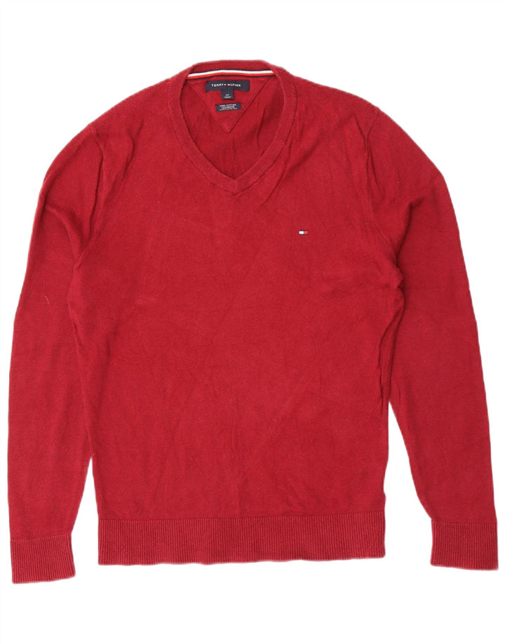 Tommy Hilfiger Herre V-hals sweater lille rød bomuld