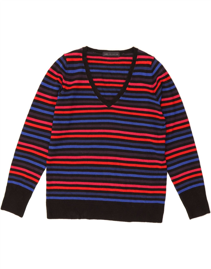 MARKS & SPENCER Womens V-Neck Jumper Sweater UK 12 Medium  Multicoloured Vintage Marks & Spencer and Second-Hand Marks & Spencer from Messina Hembry 