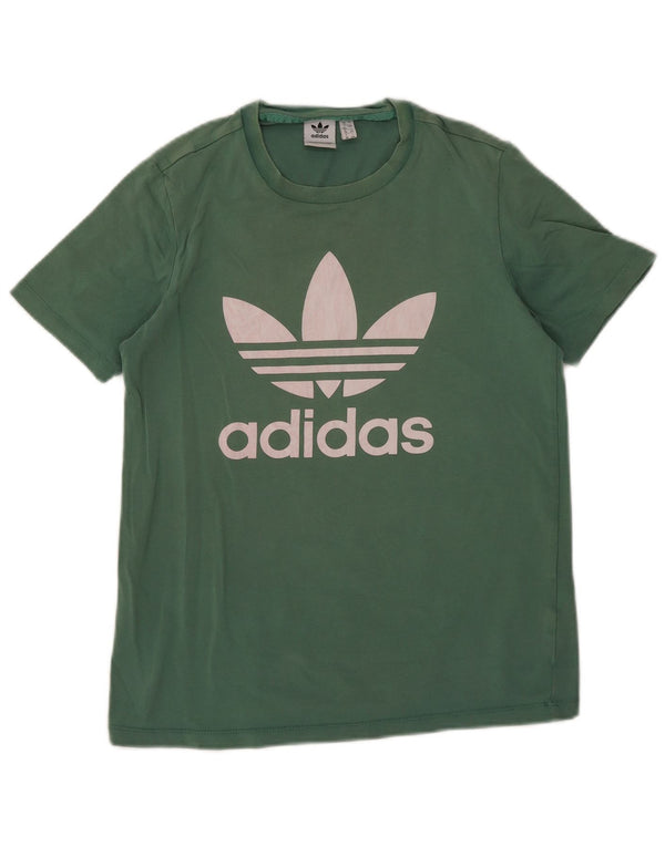 Adidas Dame Grafisk T-Shirt Top UK 12 Medium Grøn Bomuld