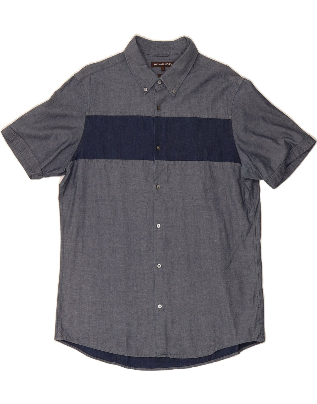 MICHAEL KORS Mens Slim Fit Short Sleeve Shirt Large Grey Colourblock Vintage Michael Kors and Second-Hand Michael Kors from Messina Hembry 
