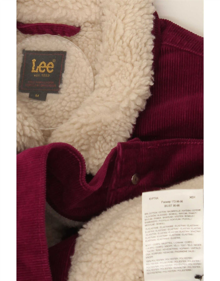 Lee Womens Corduroy Sherpa Jacket UK 14 Medium Maroon Cotton
