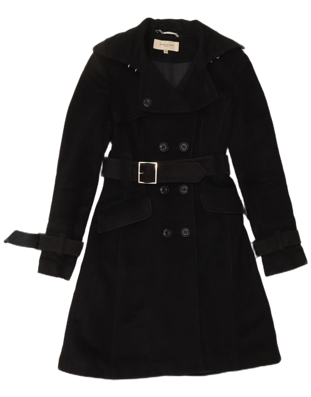 KAREN MILLEN Trench Coat til kvinder UK 8 Lille sort uld