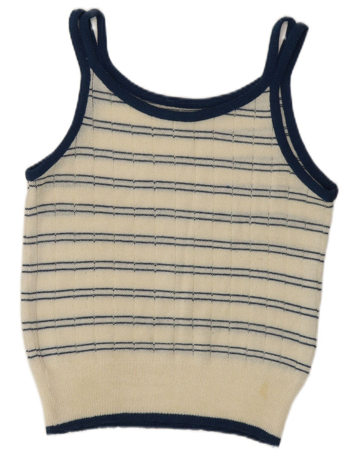 Vintage Dame Crop Knit Cami Top UK 10 Small Off White Stribet