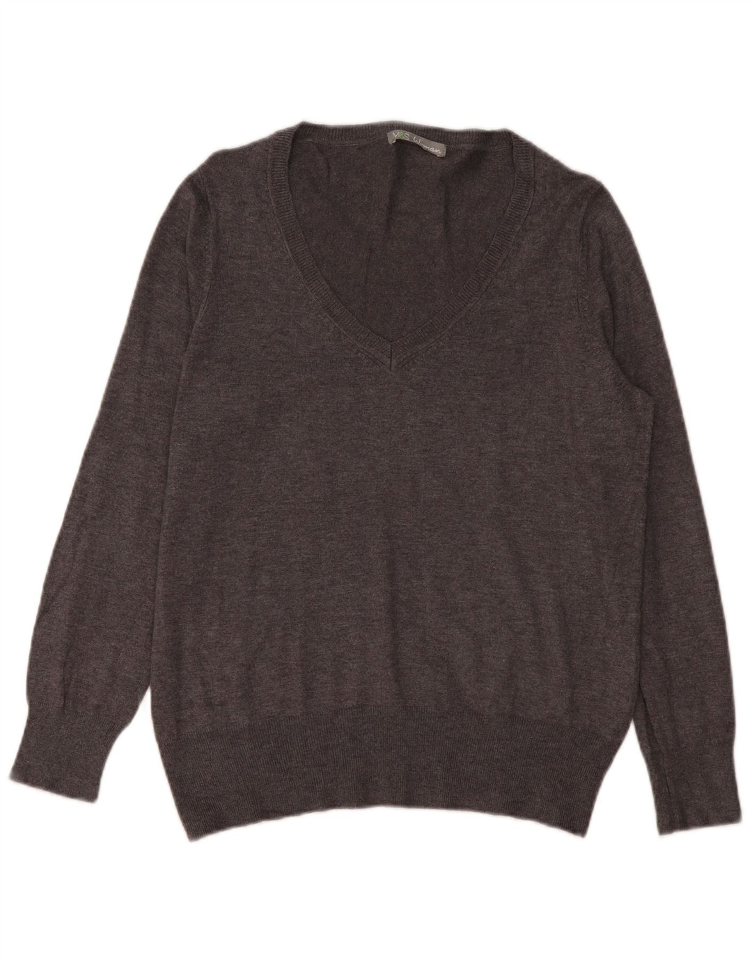 Marks & Spencer Dame V-hals sweater UK 16 Large Grey Viscose