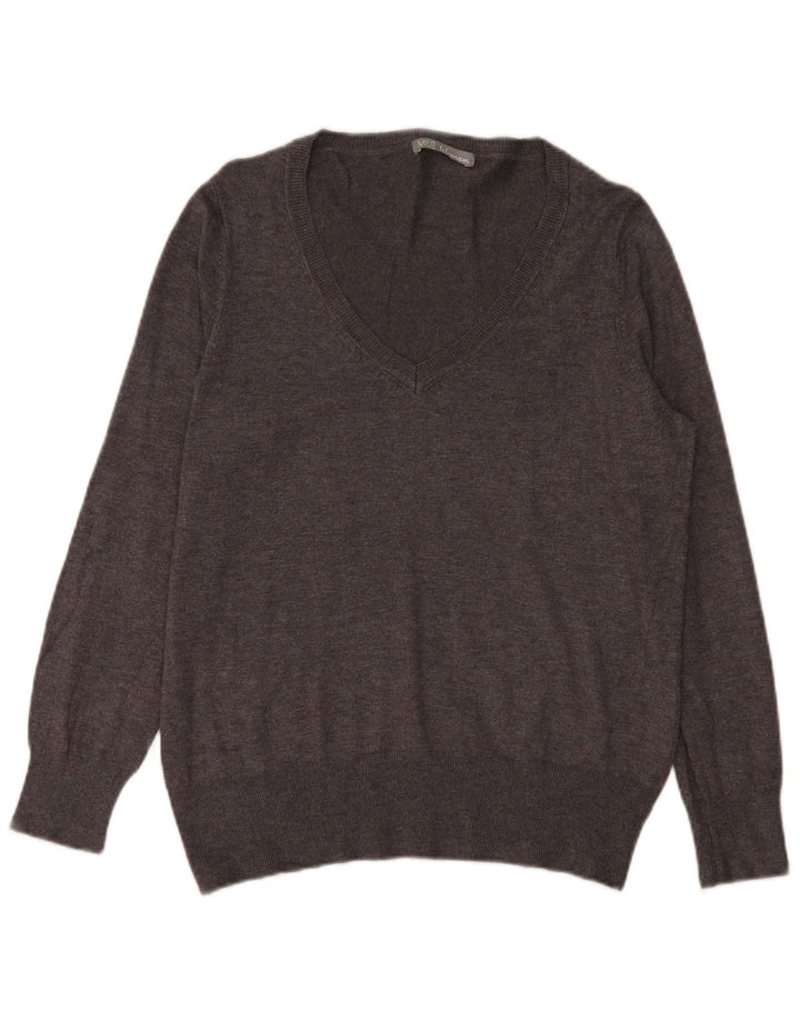 Marks & Spencer Dame V-hals sweater UK 16 Large Grey Viscose
