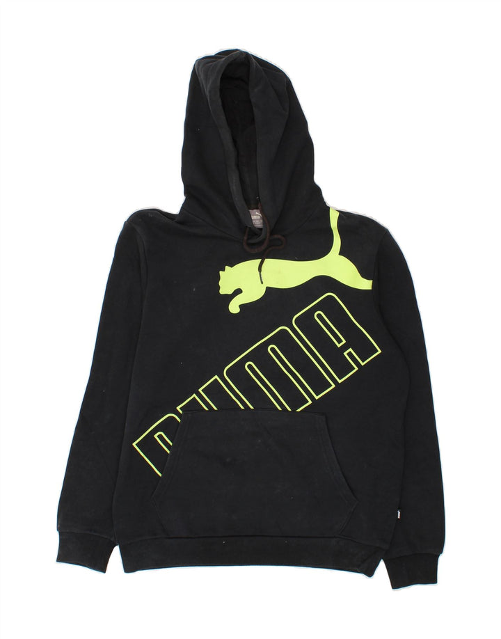 PUMA Mens Graphic Hoodie Jumper Small Black Cotton Vintage Puma and Second-Hand Puma from Messina Hembry 