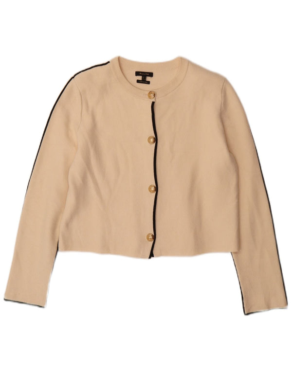 Massimo Dutti Dame Crop Cardigan Sweater UK 10 Small Beige Viscose