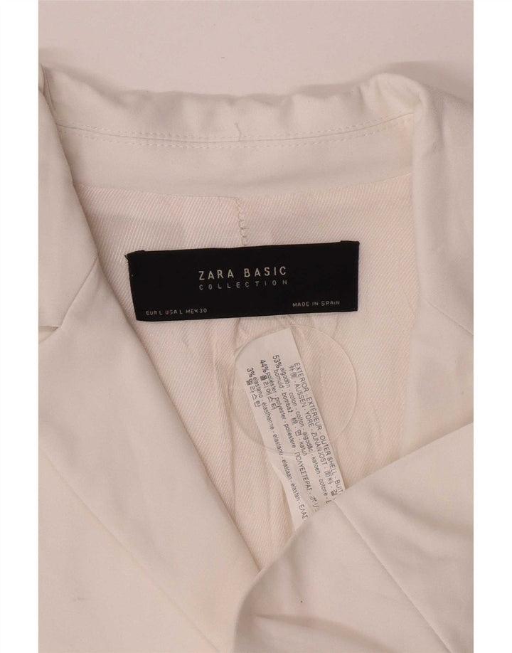 Zara Dame 1 Knap Blazer Jakke UK 14 Stor Hvid Bomuld