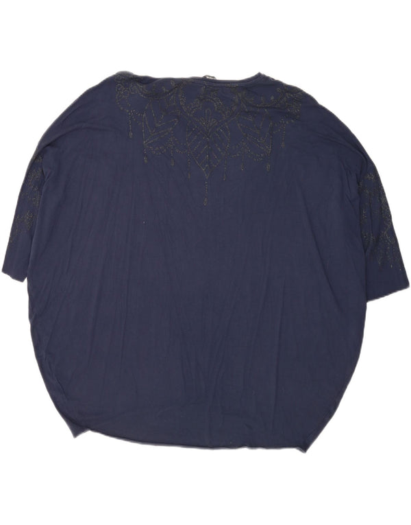 Desigual Kvinder Oversized Grafisk T-Shirt Top UK 16 Large Navy Blue Paisley