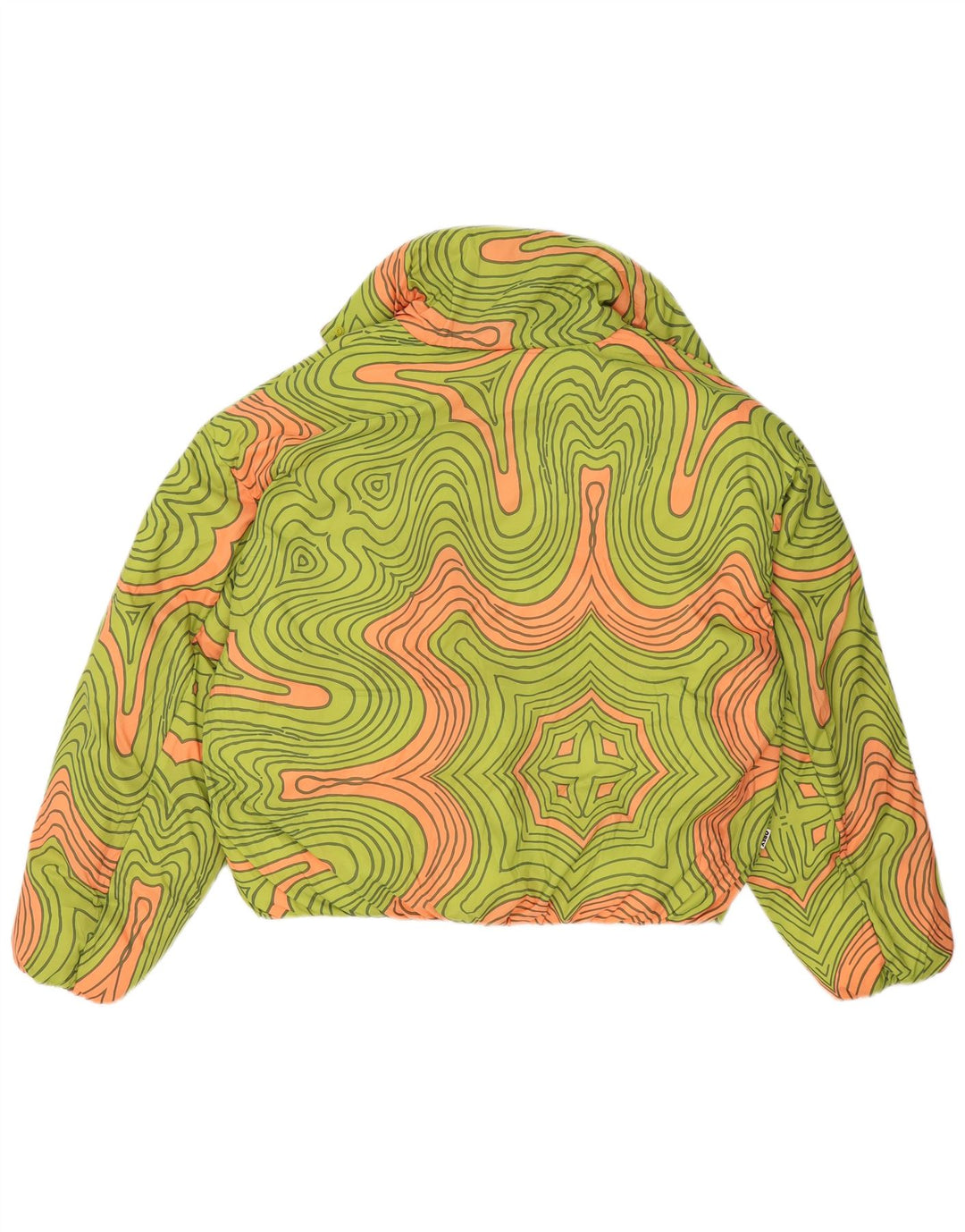 Obey Dame Oversized Polstret Jakke UK 10 Lille Grøn Geometrisk Polyester