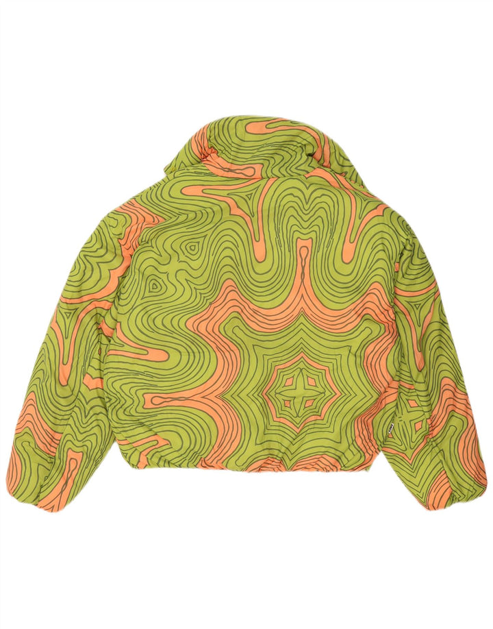 Obey Dame Oversized Polstret Jakke UK 10 Lille Grøn Geometrisk Polyester
