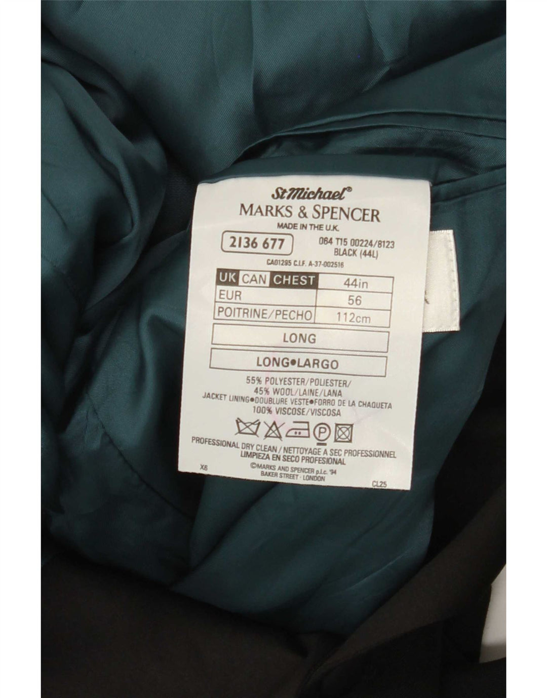 Marks & Spencer Herre lang 2-knaps blazerjakke UK 44 XL Sort Polyester