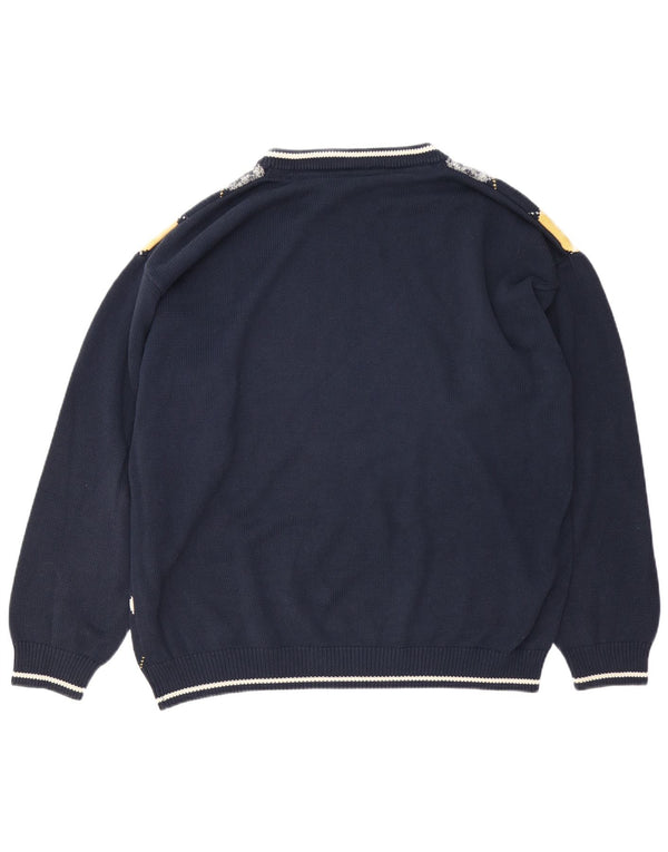 Incognito Mens Boat Neck Jumper Sweater XL Navy Blue Argyle/Diamond Cotton