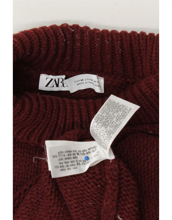 Zara Dame Oversized Turtle Neck Jumper Sweater UK 14 Medium Burgundy
