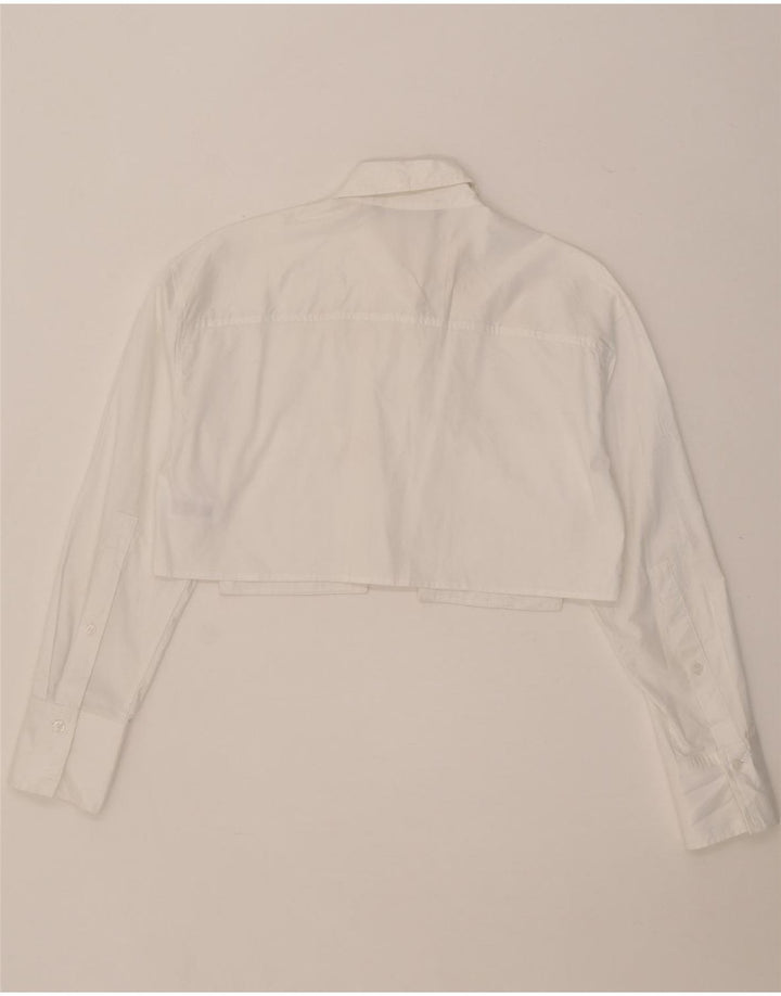 ZARA Womens Crop Oversized skjorte UK 6 XS hvid bomuld