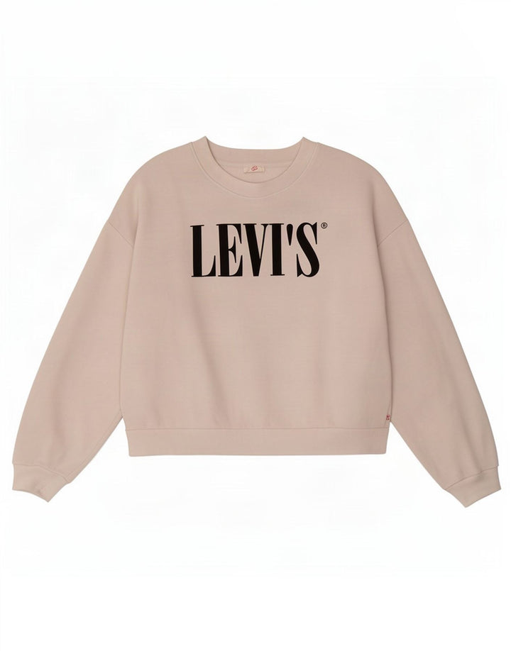 Levi's Womens Crop Graphic Oversized Sweatshirt Jumper UK 14 Medium White