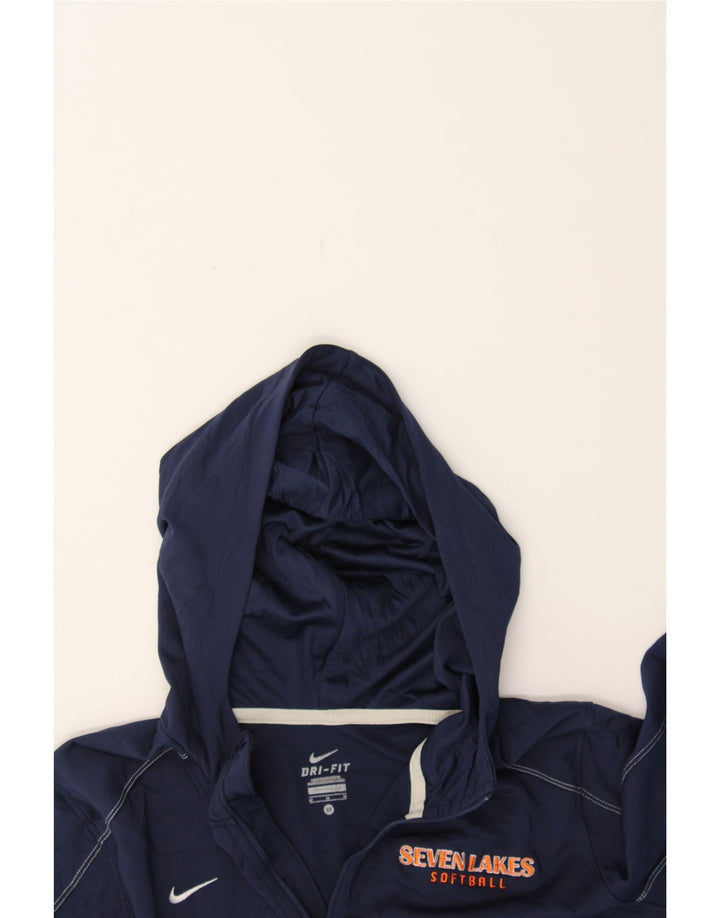NIKE Mens Dri Fit Graphic Zip Neck Hoodie Jumper Medium Navy Blue Vintage Nike and Second-Hand Nike from Messina Hembry 