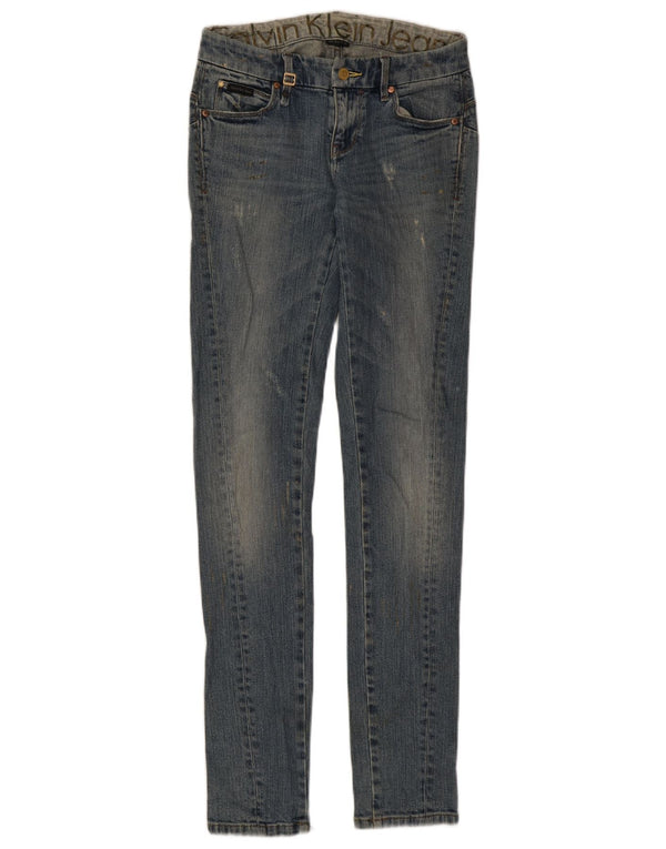 Calvin Klein Dame Distressed Skinny Jeans W26 L34 Blå Bomuld