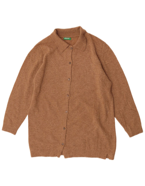 Benetton Dame oversized cardigan sweater UK 6 XS Brun Virgin Wool