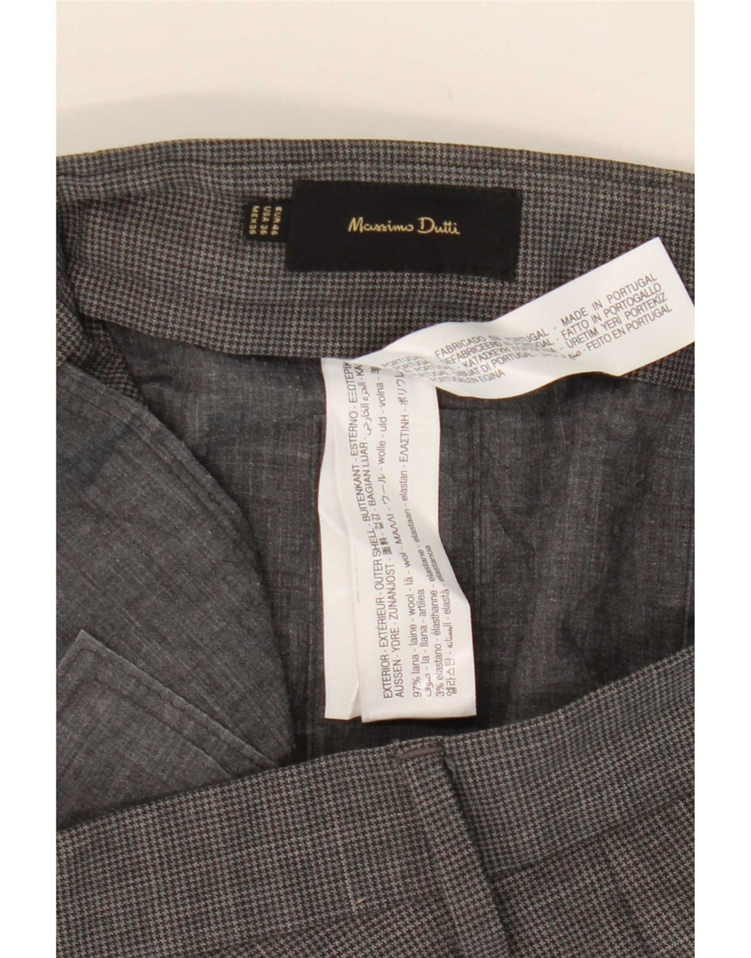 Massimo Dutti Herre Slim Suit Bukser EU 46 XL W36 L33 Grå Houndstooth
