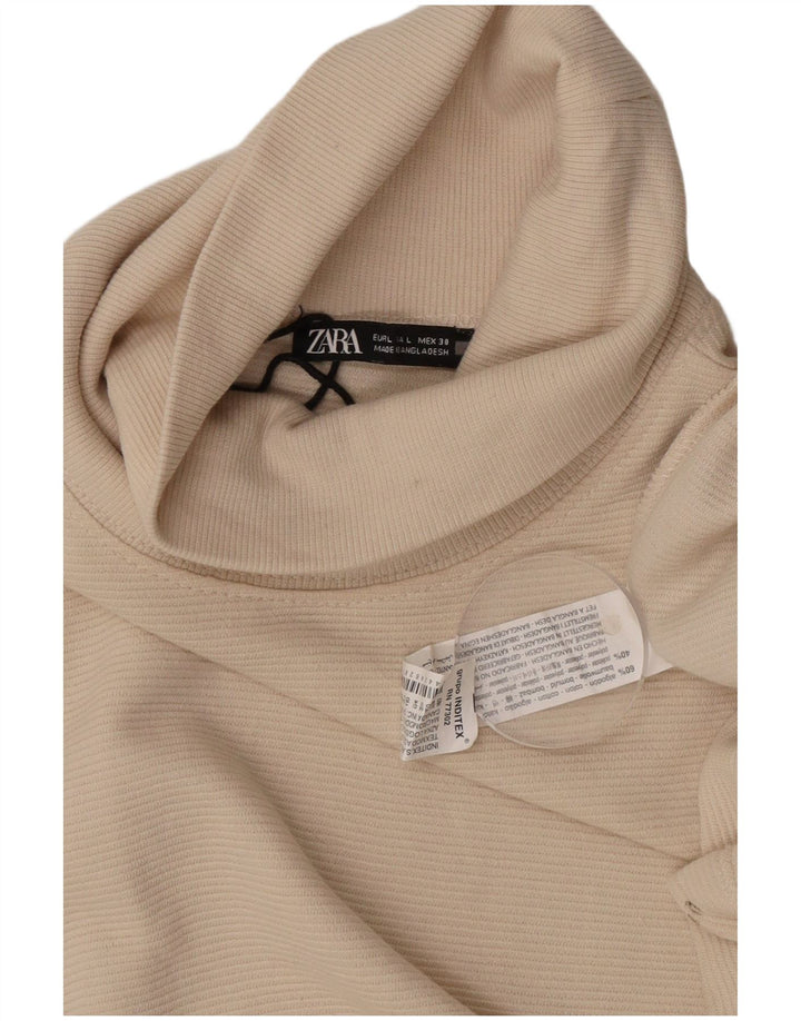 Zara Dame Maxi Kjole UK 16 Stor Beige Bomuld