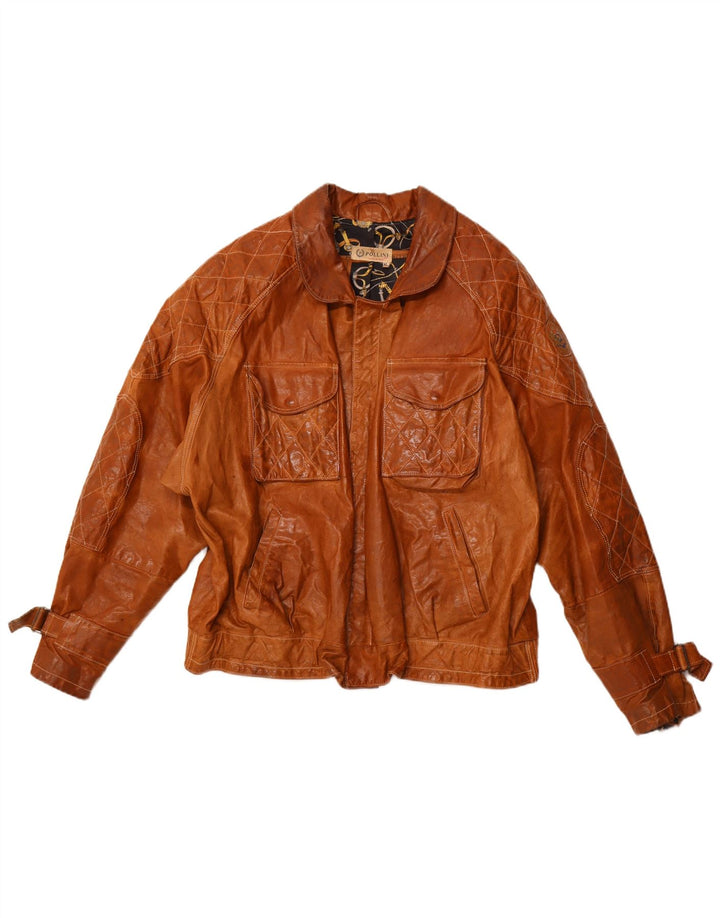 POLLINI Mens Leather Jacket UK 42 XL Brown