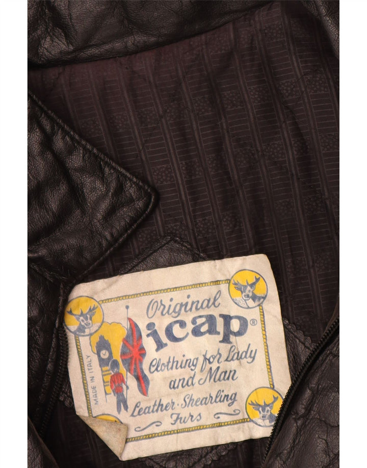 VINTAGE Herre Læderjakke UK 40 Stor Sort Læder