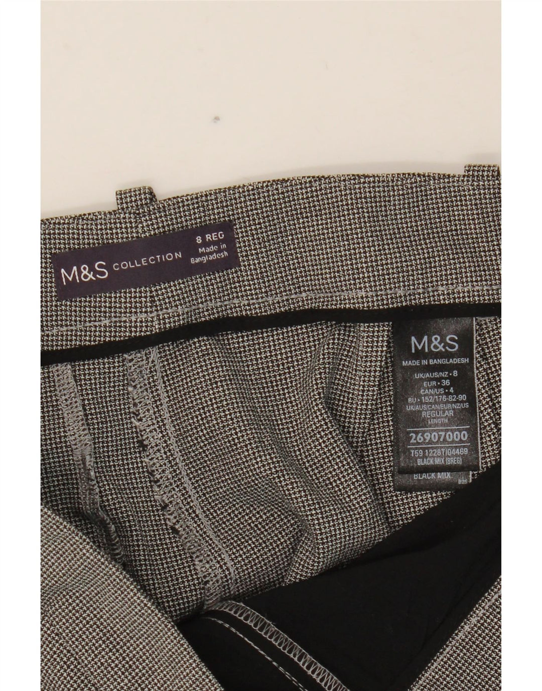 MARKS & SPENCER jakkesætsbukser til kvinder UK 8 Small W28 L27 Black Houndstooth