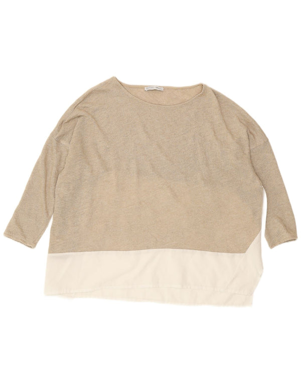 Zara Dame Oversized Bluse Top UK 10 Small Gold Colourblock