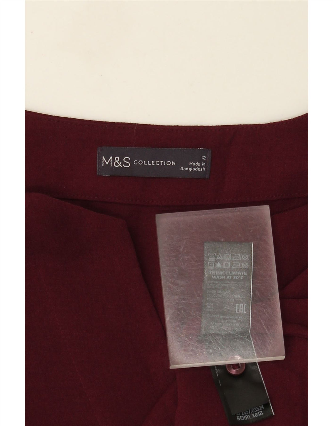 Marks & Spencer Dame Langærmet Bluse Top UK 12 Medium Burgundy