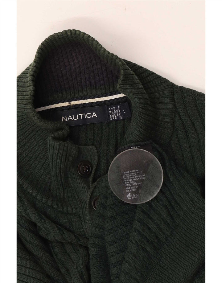 Nautica Herre Button Neck Jumper Sweater Stor Grøn Bomuld