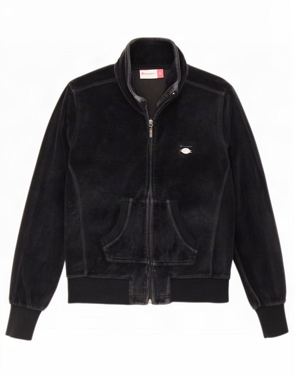 Champion Womens Velvet Tracksuit Top Jacket UK 14 Medium Navy Blue Bomuld