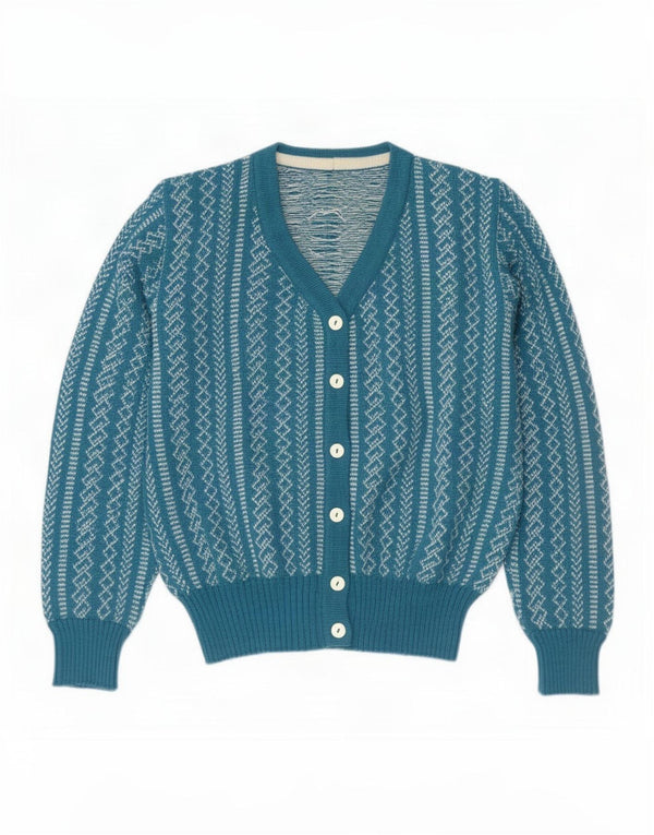Vintage dame cardigan sweater UK 14 Medium Blue Geometric
