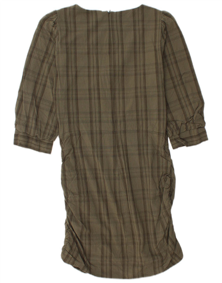 Zara Dame 3/4 Ærm Shift Dress UK 12 Medium Khaki Ternet viskose