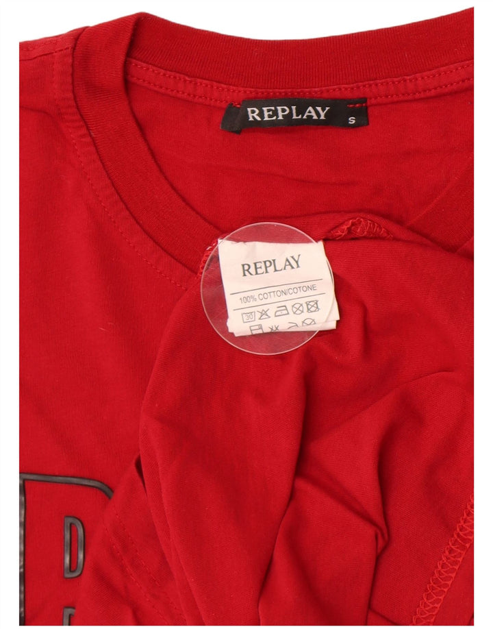 Replay Herre Grafisk T-Shirt Top Lille Rød Bomuld