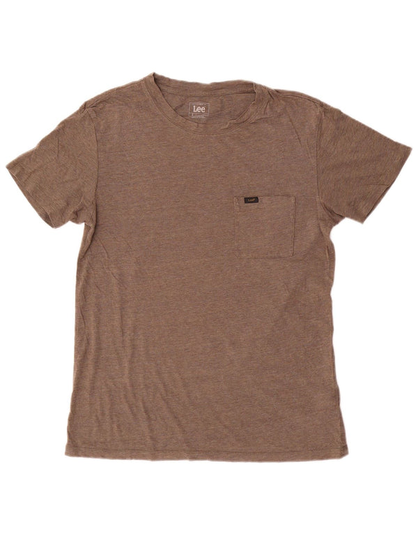Lee Herre Slim Fit T-Shirt Top Lille Brun Flecked Bomuld