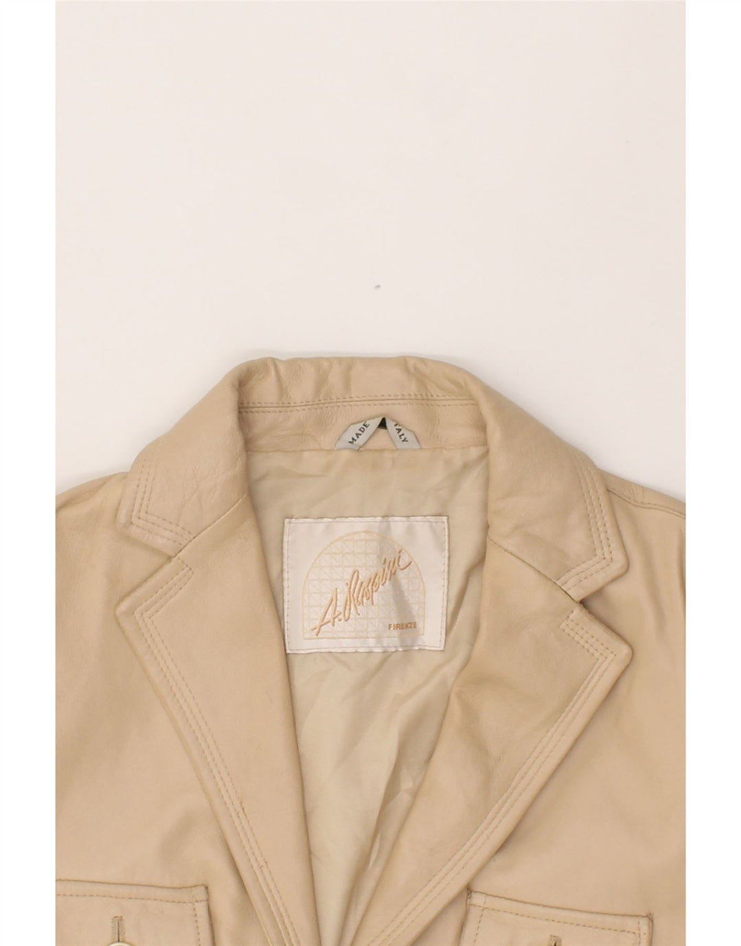 A. RASPINI Womens Leather Jacket IT 44 Medium Beige Leather Vintage A. Raspini and Second-Hand A. Raspini from Messina Hembry 