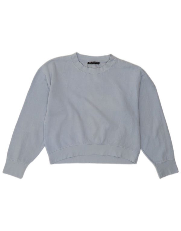 Zara Womens Crop Oversized Sweatshirt Jumper UK 10 Small Blue Polyester