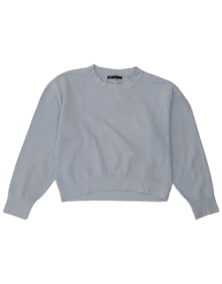 Zara Womens Crop Oversized Sweatshirt Jumper UK 10 Small Blue Polyester
